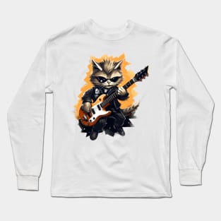 Rockstar Cat Playing Electric Guitar Long Sleeve T-Shirt